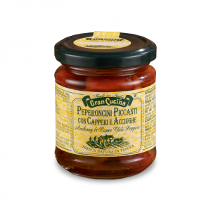 Červené pikantní chilli papričky s ančovičkami a kapary  180g