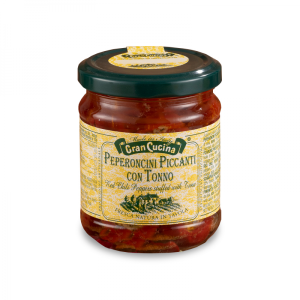 Červené pikantní chilli papričky s tuňákem  180g