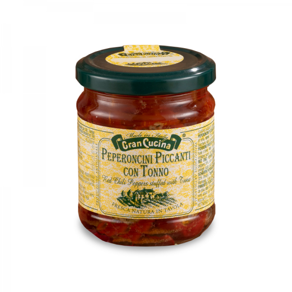 Červené pikantní chilli papričky s tuňákem  180g