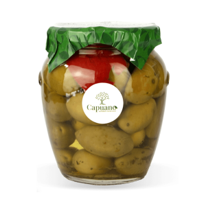 Olivy obří ochucené drcené Bella di Cerignola ve sklenici 550g
